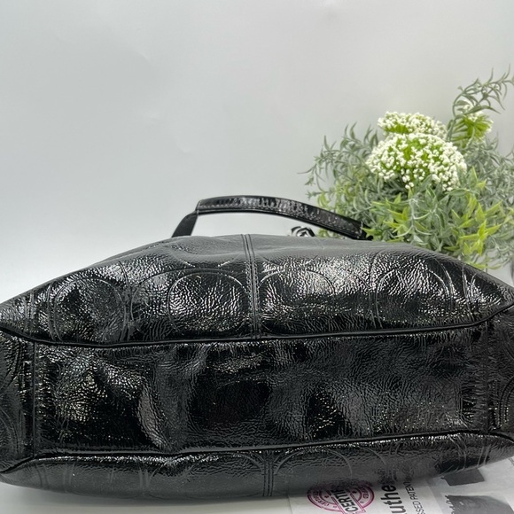 Authentic Coach Black Signature Embossed Patent leather N/S Gallery Tote F19818 - Picture 8 of 16
